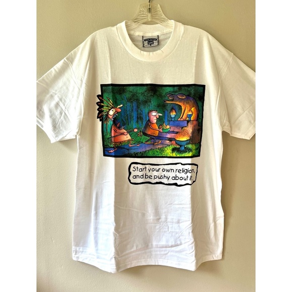 Lee Vintage Sz L 90s Cotton Cartoon White Crew Neck Tee Shirt NEW‎ Pullover - Picture 1 of 6